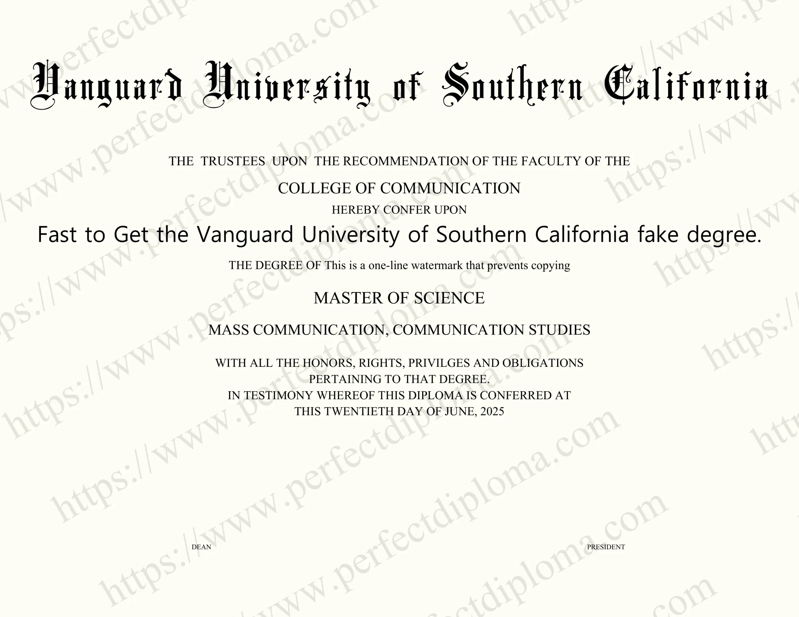 Fast to Get the Vanguard University of Southern California fake degree.