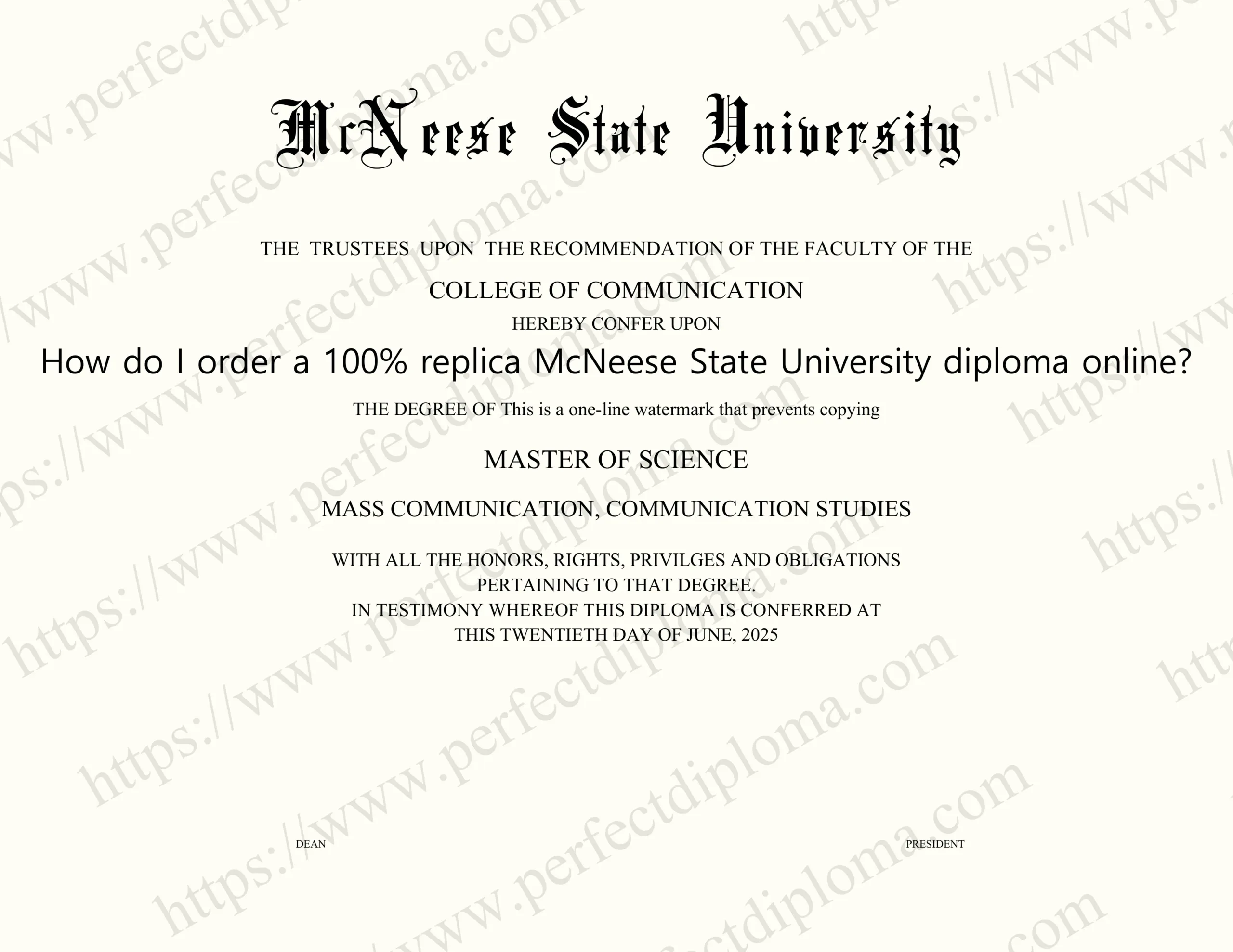 How do I order a 100% replica McNeese State University diploma online?