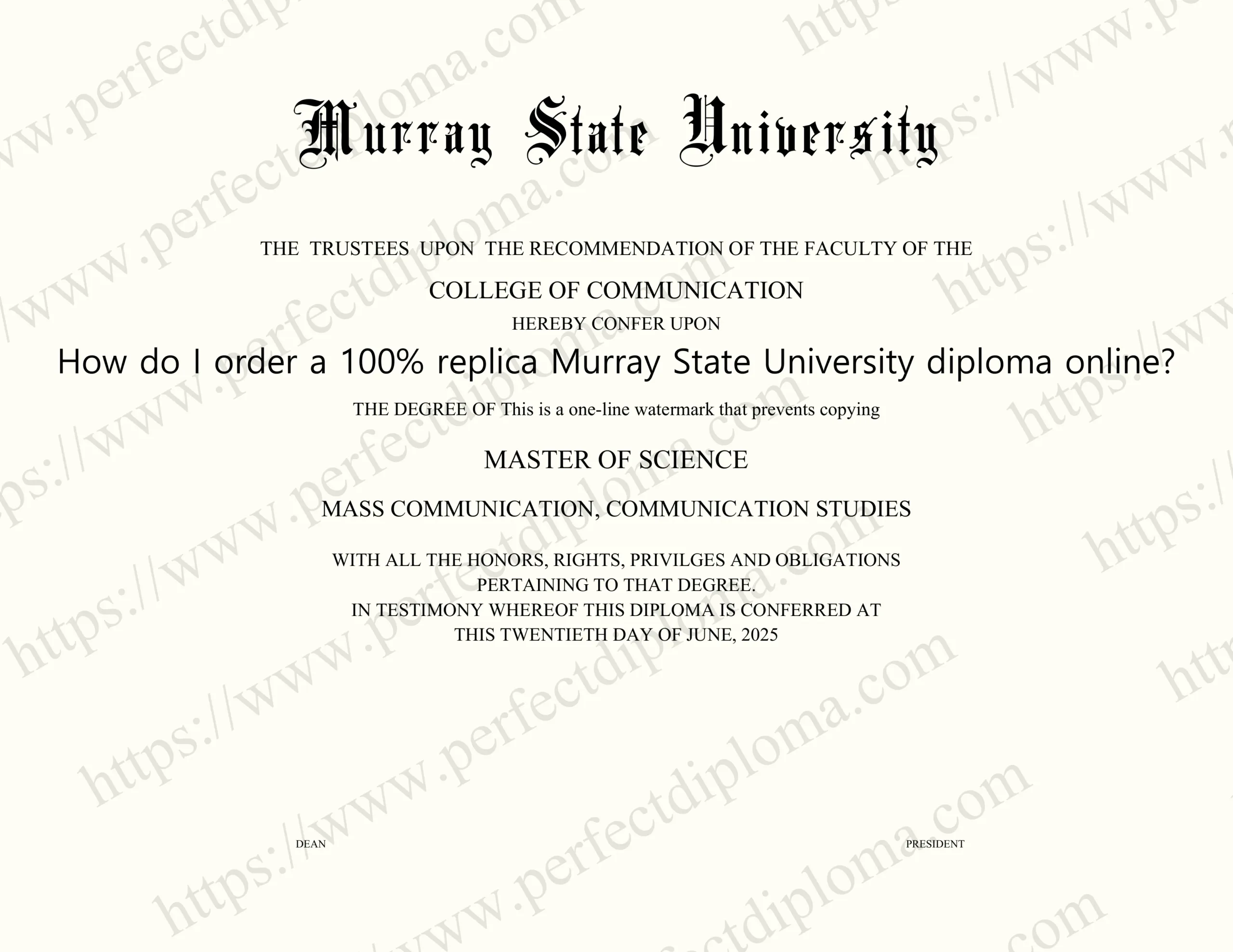 How do I order a 100% replica Murray State University diploma online?