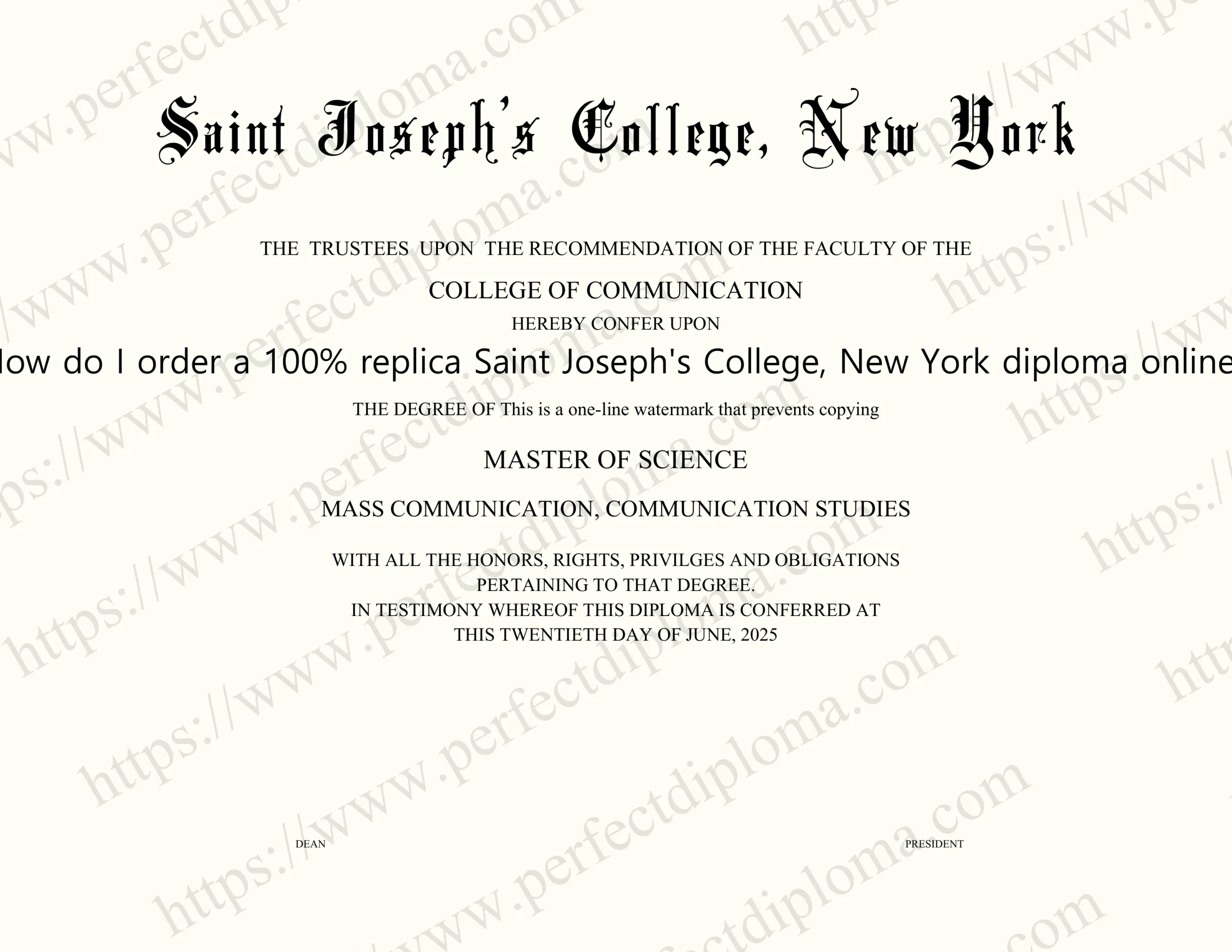 How do I order a 100% replica Saint Joseph's College, New York diploma online?
