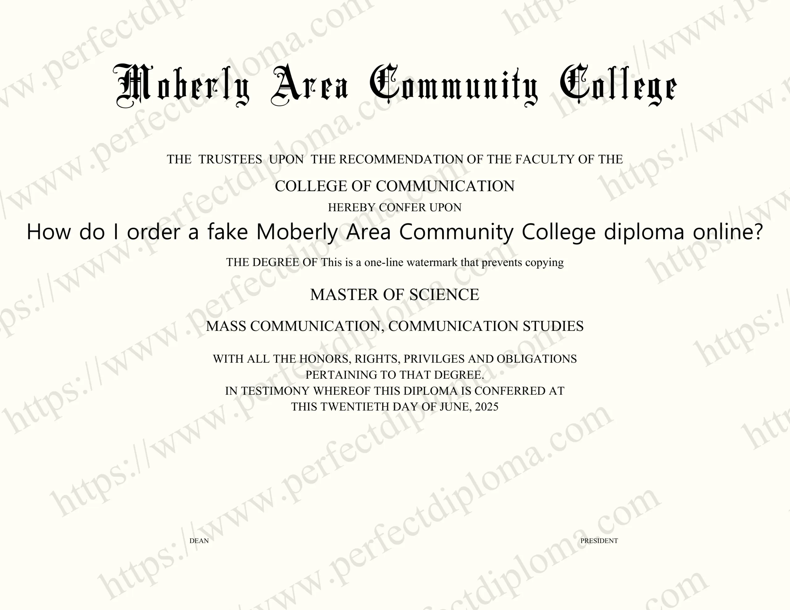 How do I order a fake Moberly Area Community College diploma online?