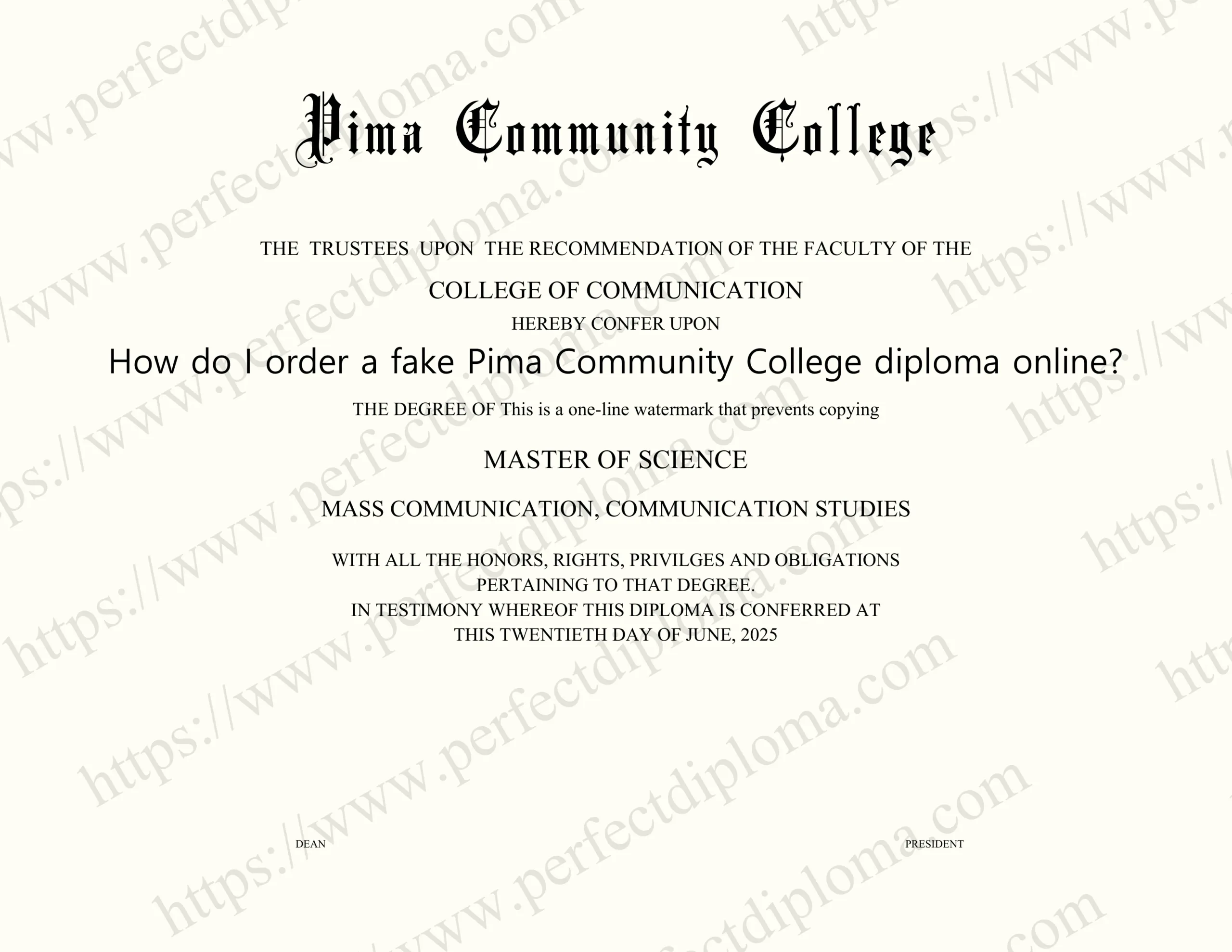 How do I order a fake Pima Community College diploma online?