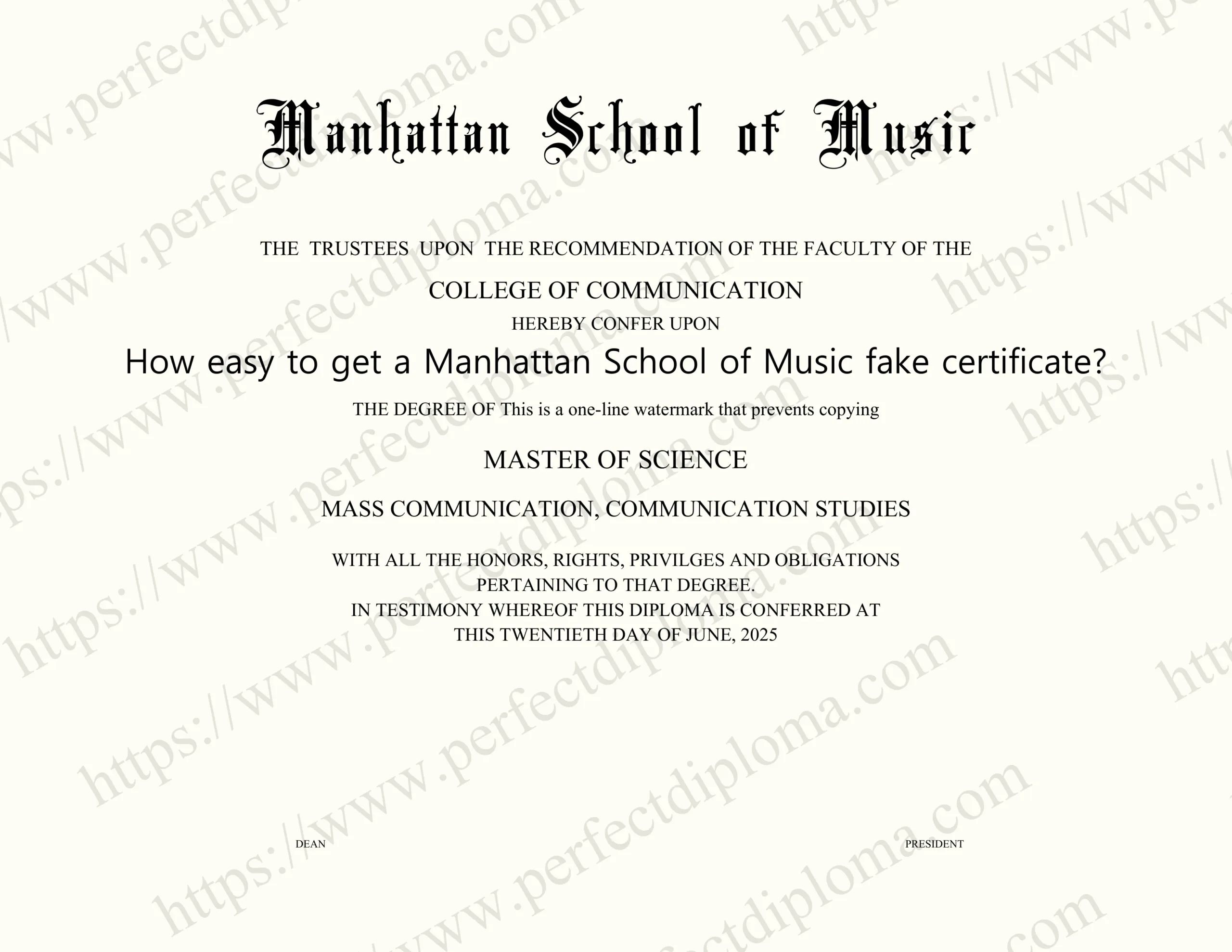 How easy to get a Manhattan School of Music fake certificate?