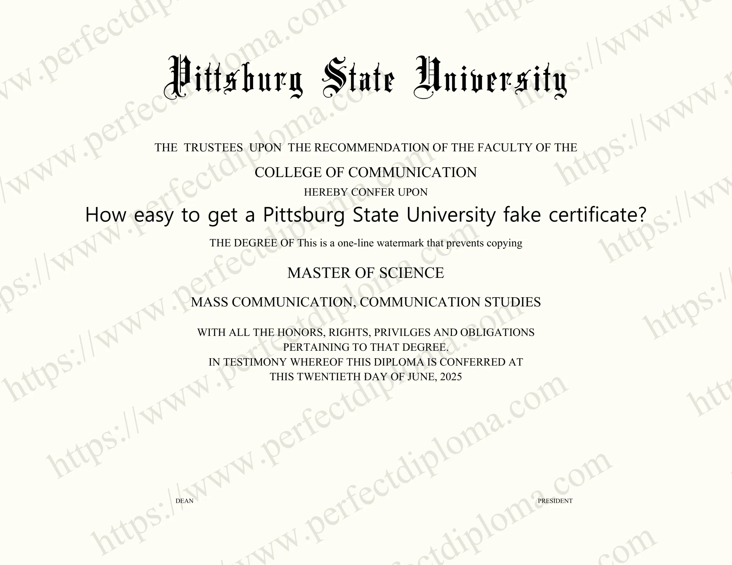 How easy to get a Pittsburg State University fake certificate?