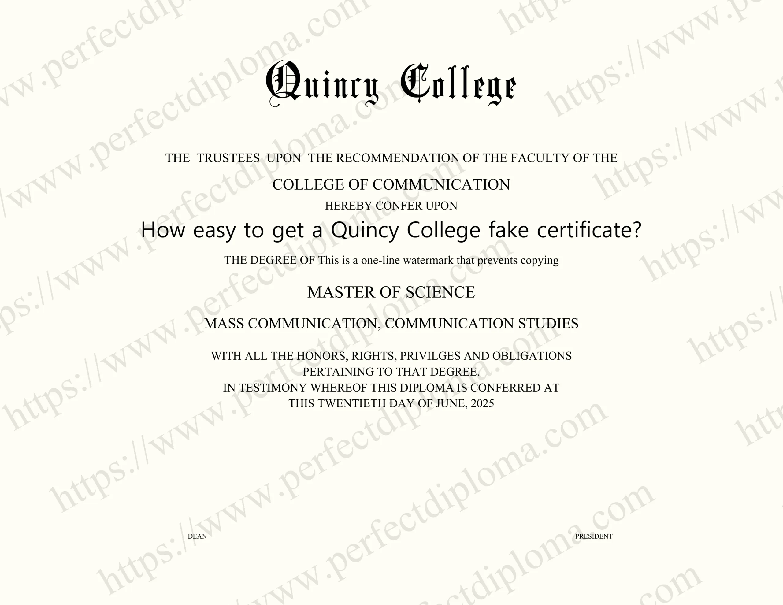 How easy to get a Quincy College fake certificate?