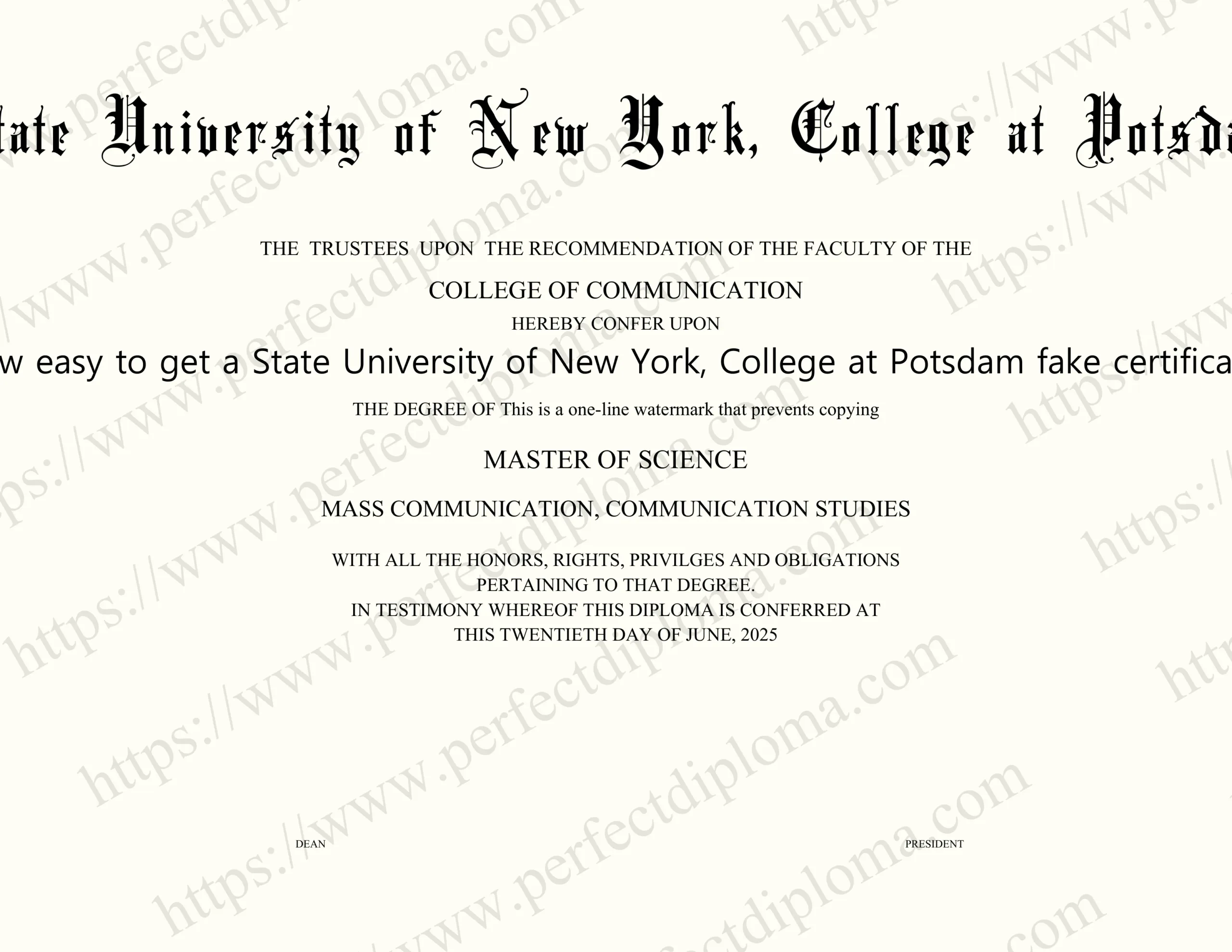 How easy to get a State University of New York, College at Potsdam fake certificate?