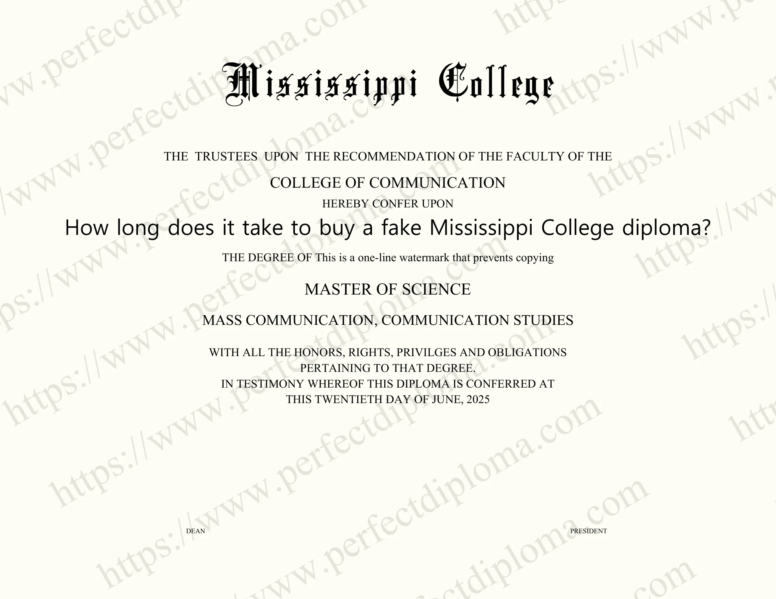 How long does it take to buy a fake Mississippi College diploma?
