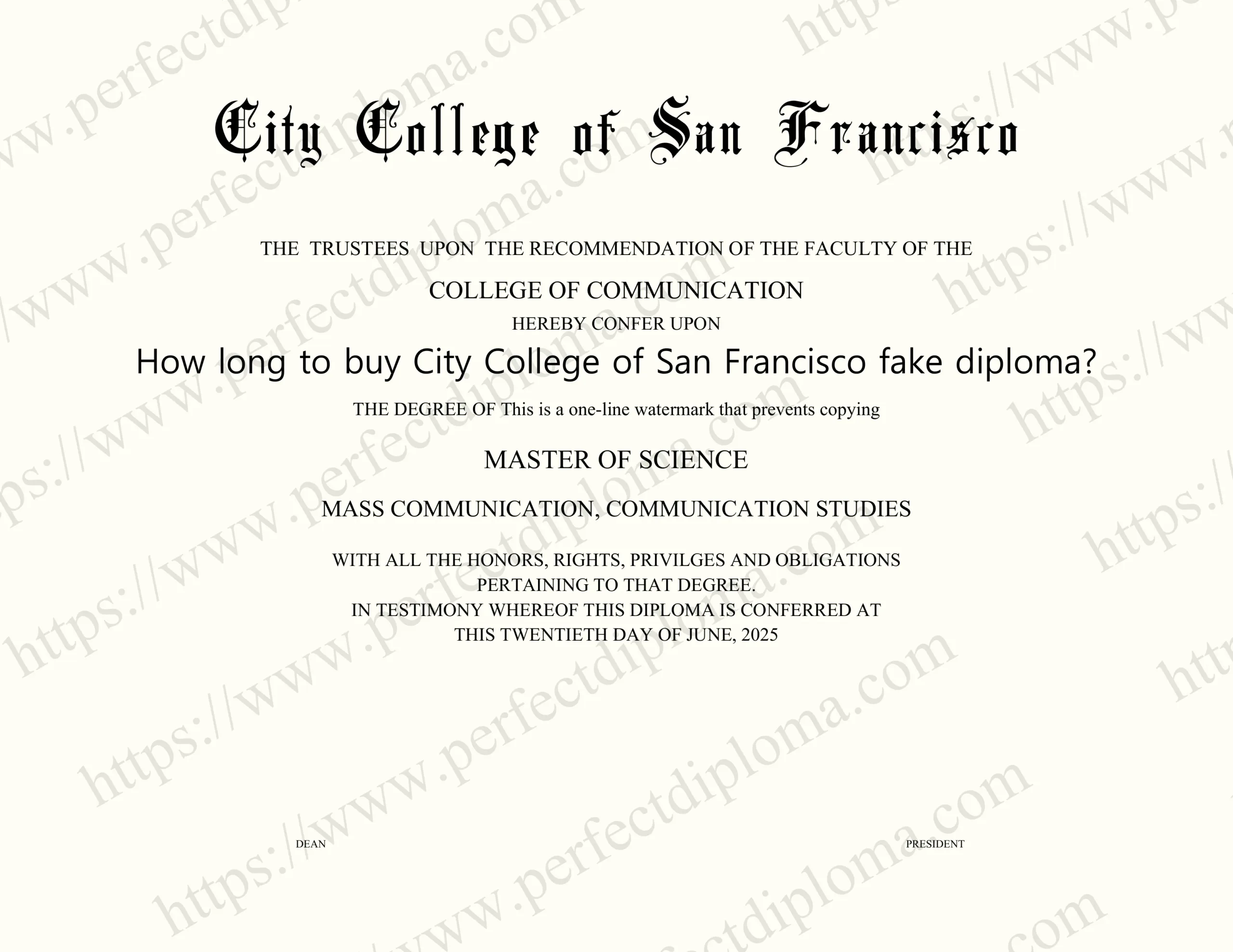 How long to buy City College of San Francisco fake diploma?