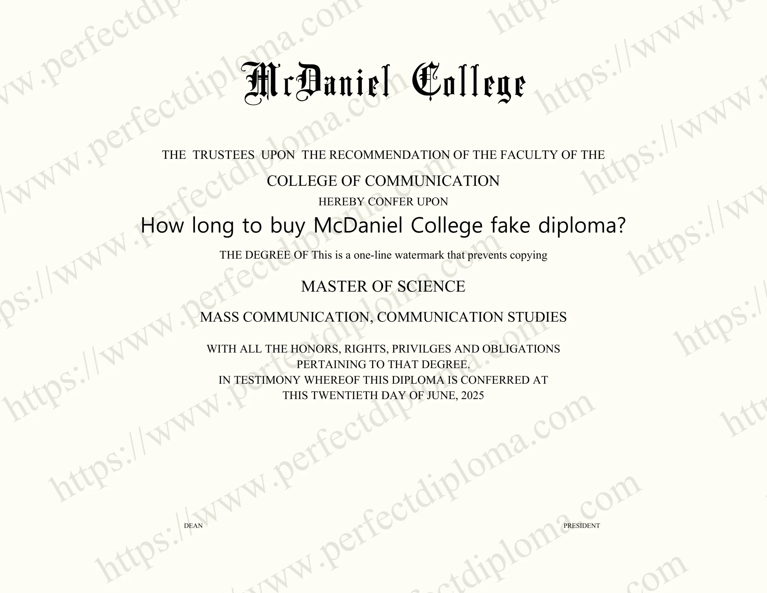 How long to buy McDaniel College fake diploma?
