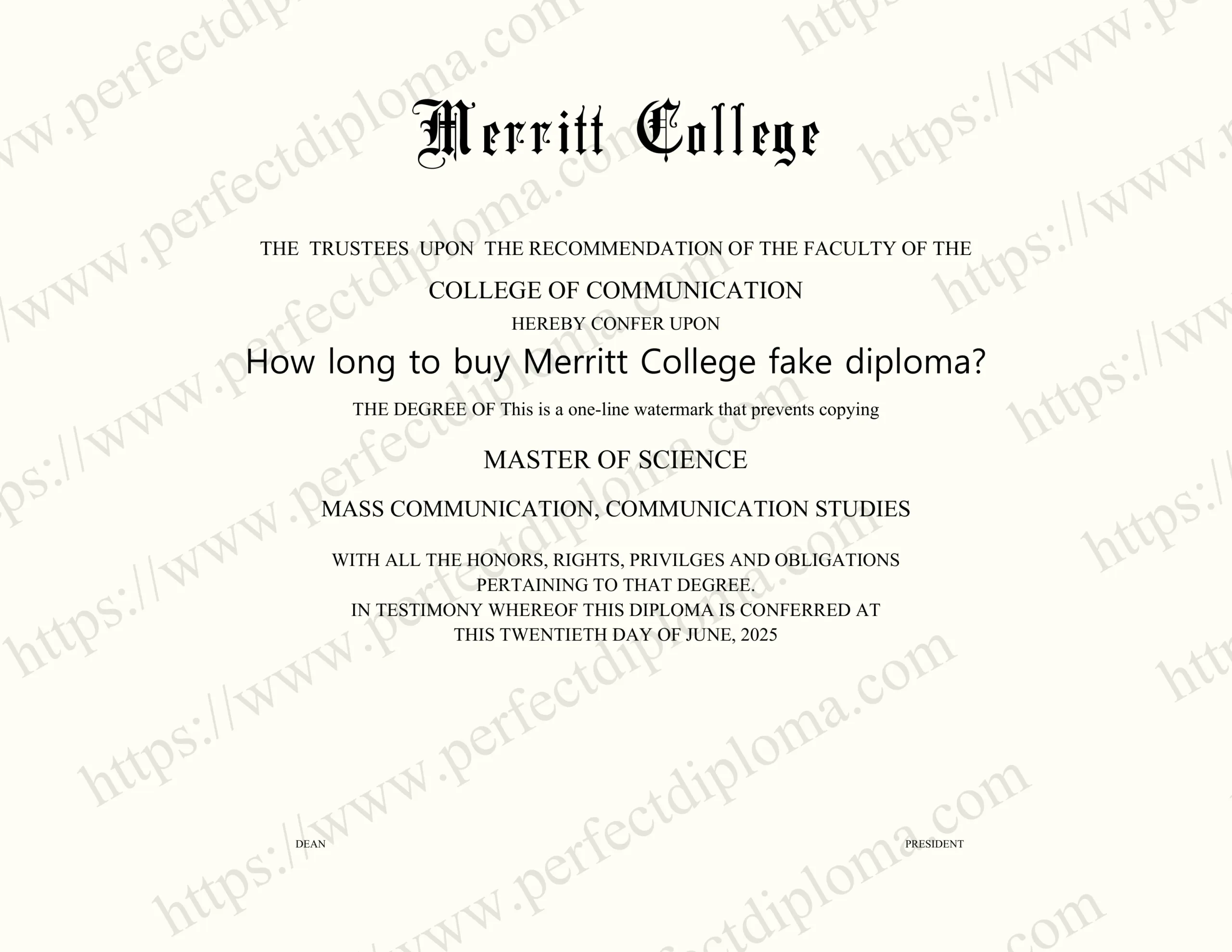 How long to buy Merritt College fake diploma?
