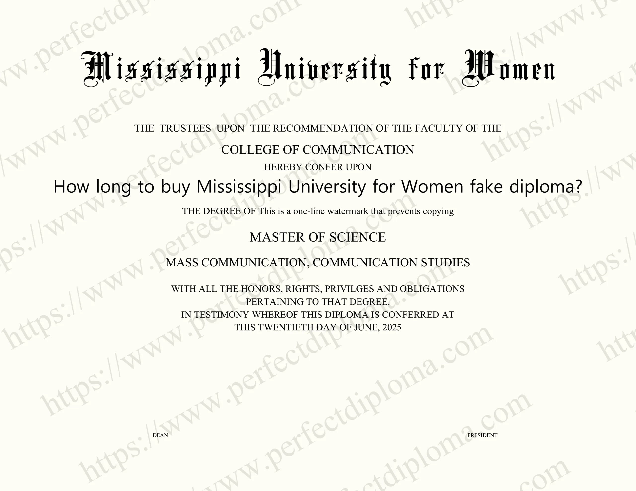 How long to buy Mississippi University for Women fake diploma?