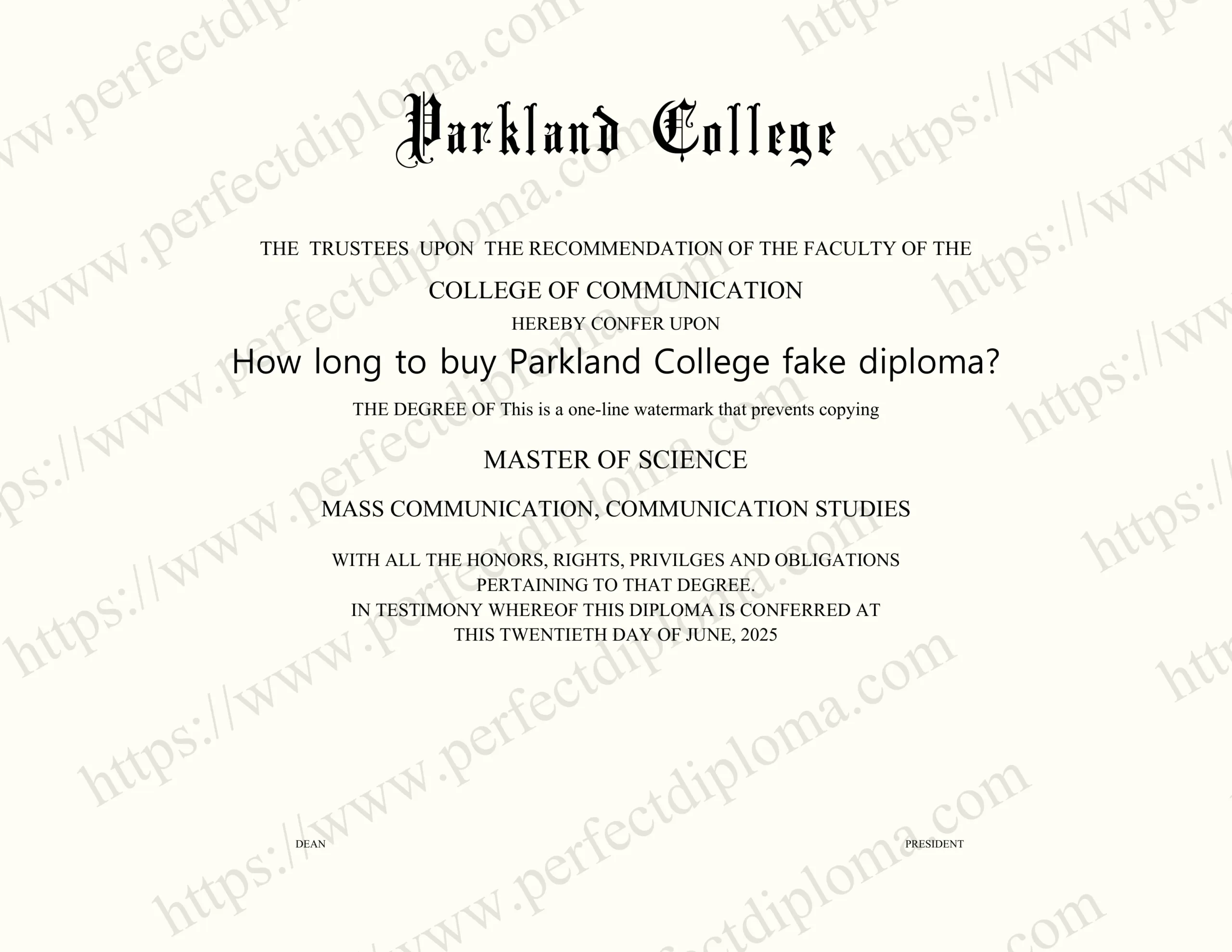 How long to buy Parkland College fake diploma?