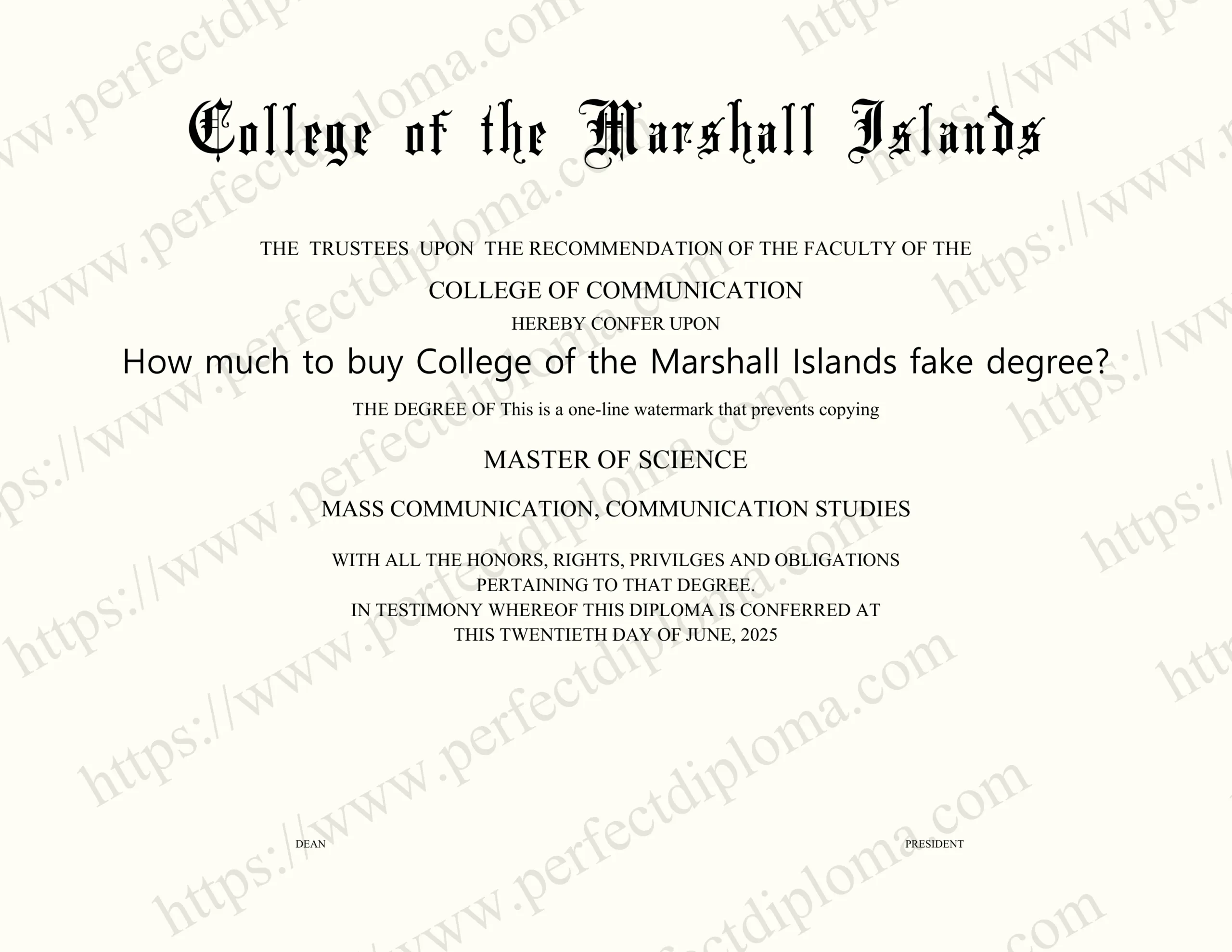How much to buy College of the Marshall Islands fake degree?