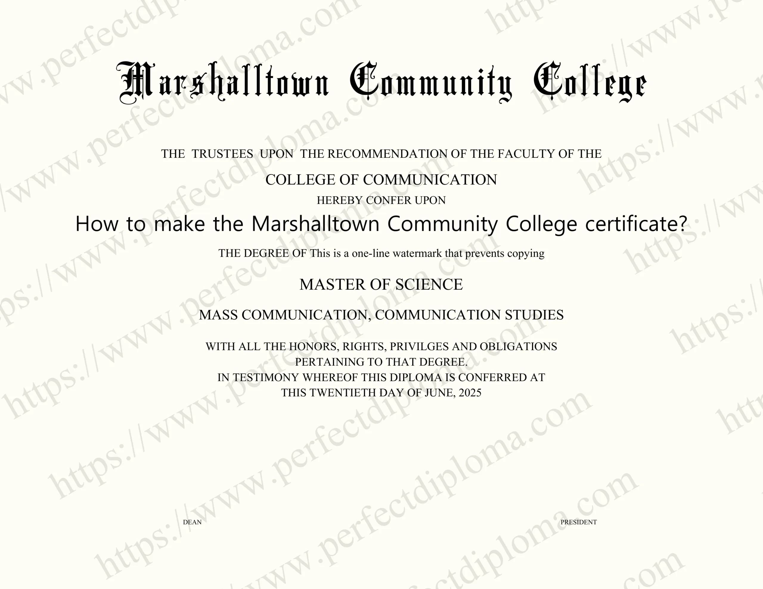 How to make the Marshalltown Community College certificate?