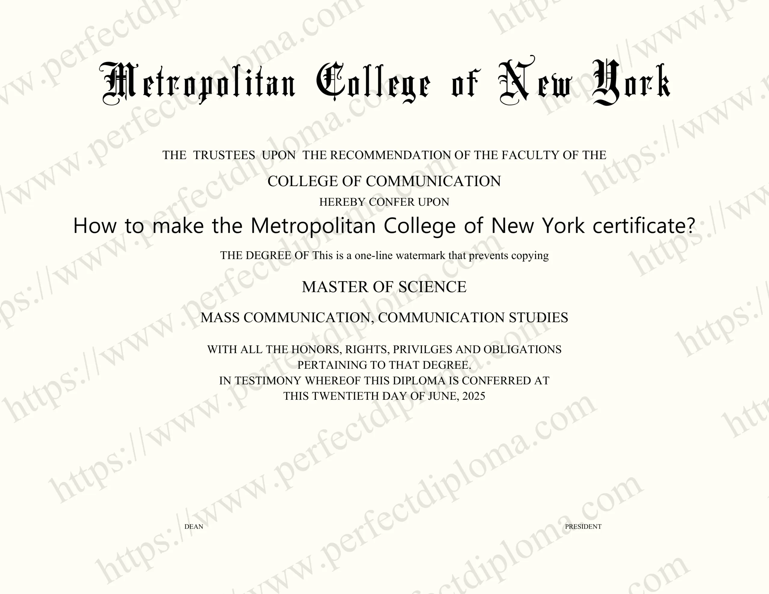 How to make the Metropolitan College of New York certificate?