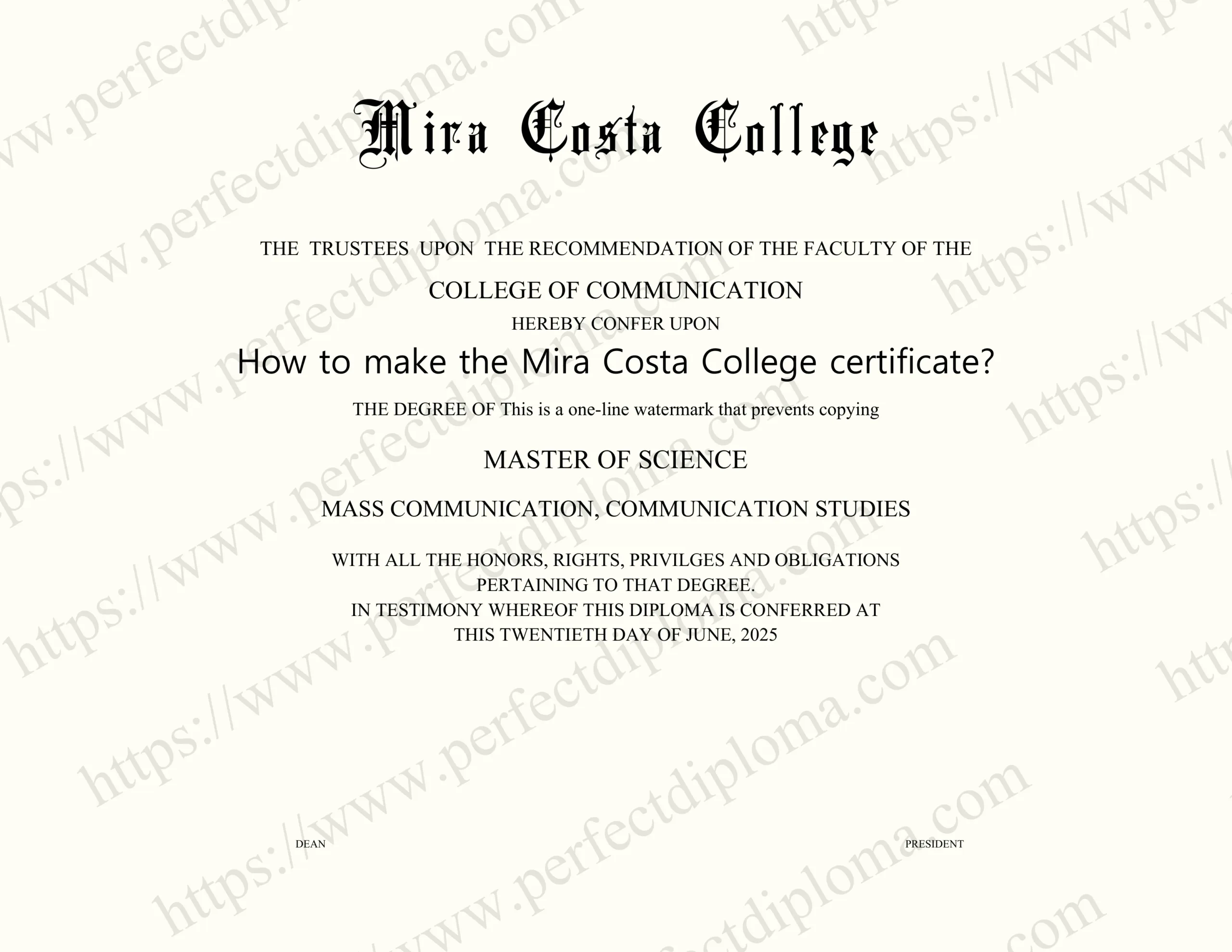 How to make the Mira Costa College certificate?