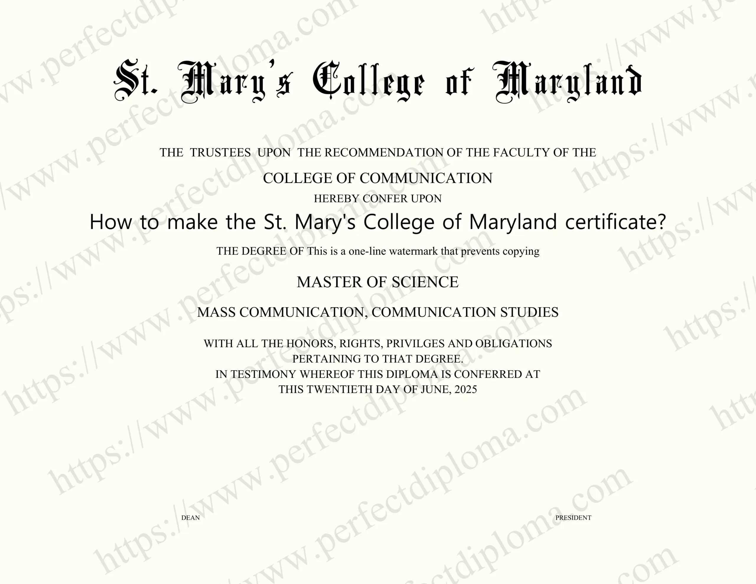 How to make the St. Mary's College of Maryland certificate?