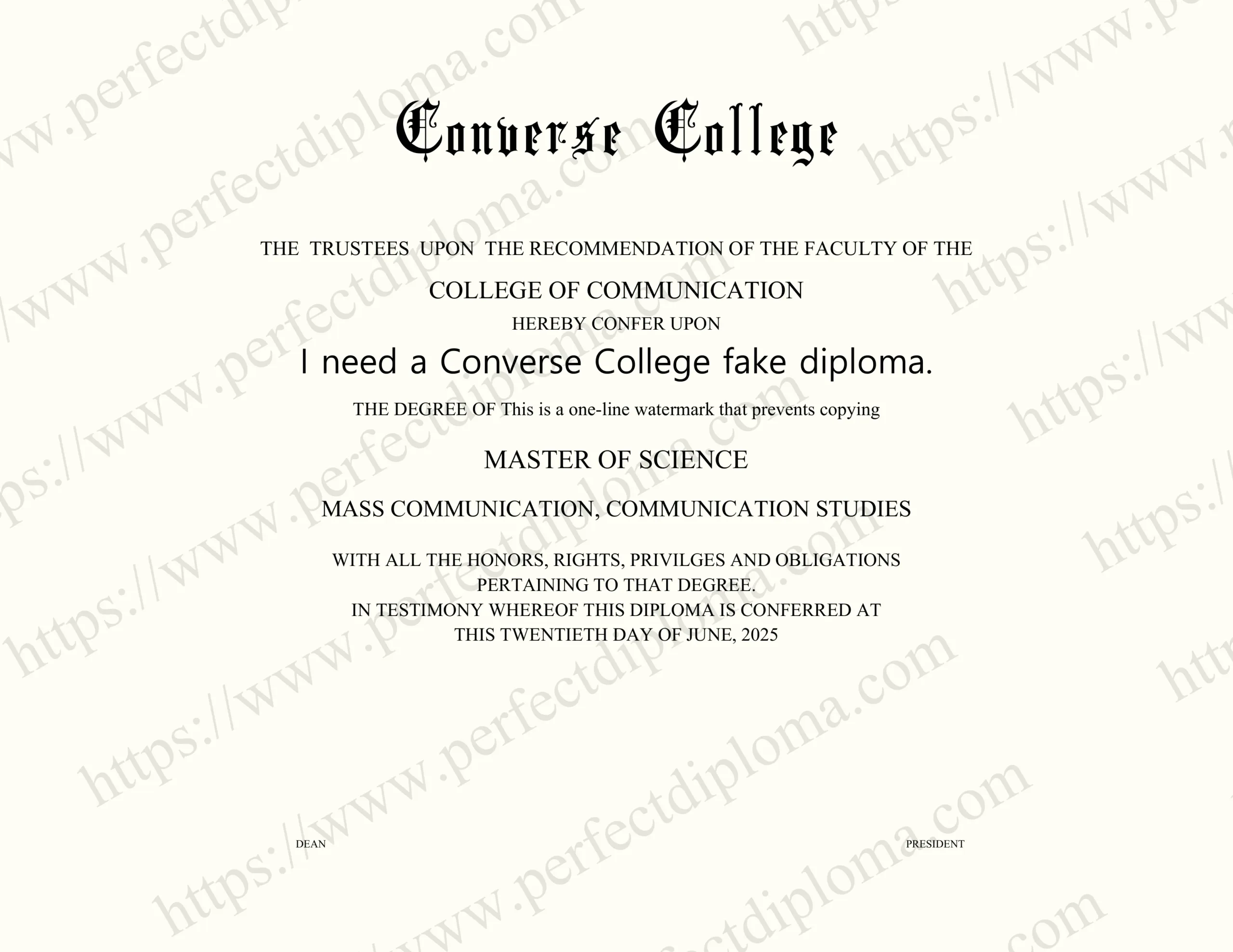 I need a Converse College fake diploma.