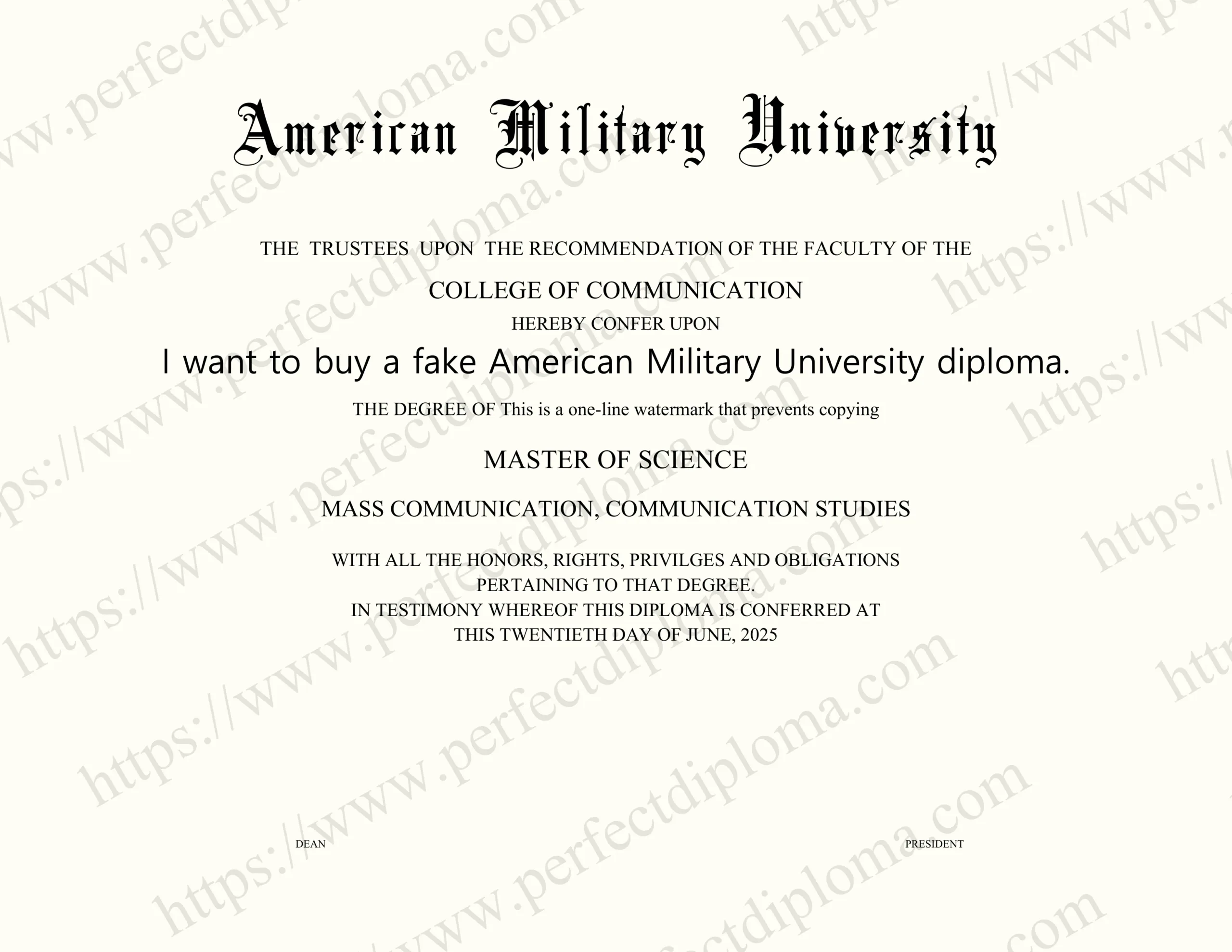 I want to buy a fake American Military University diploma.