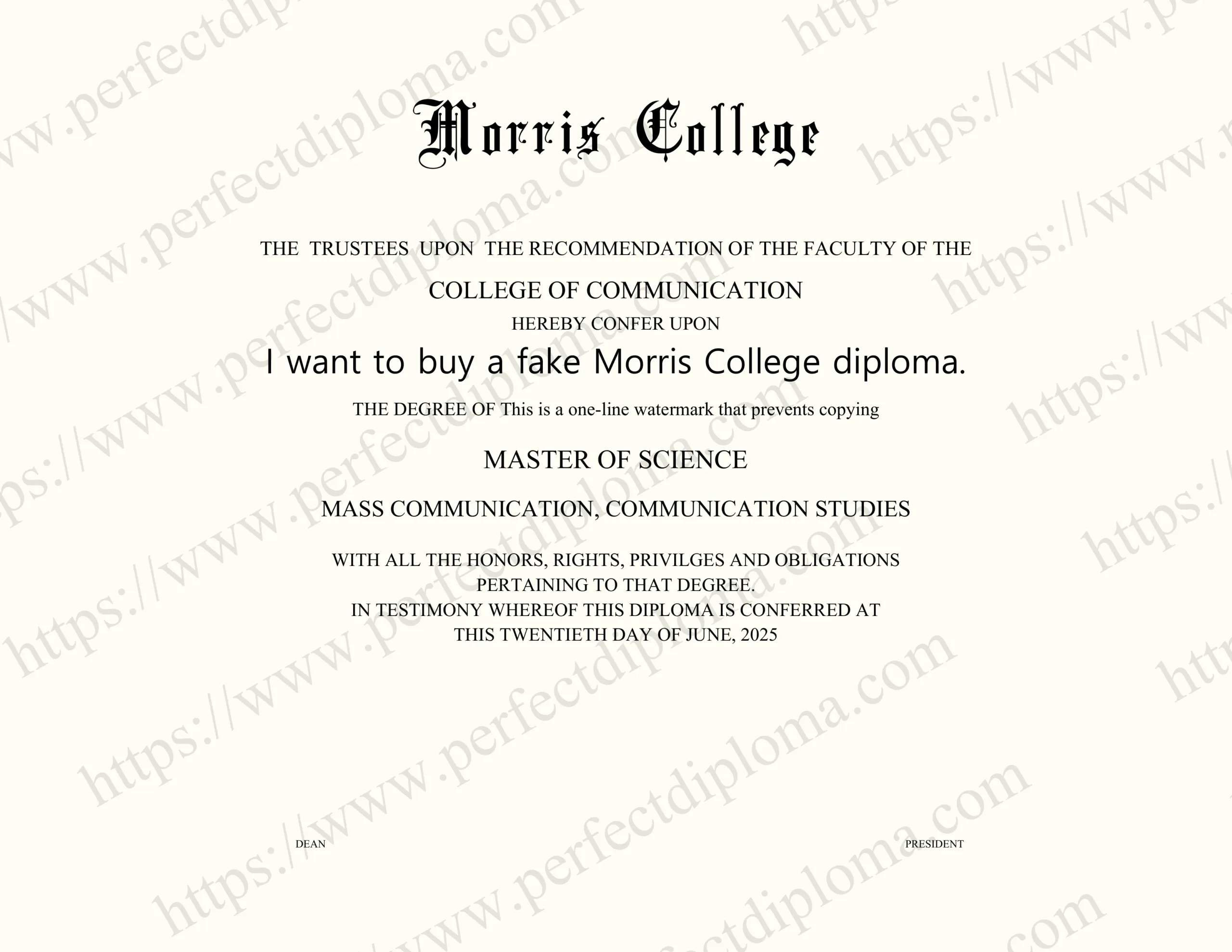 I want to buy a fake Morris College diploma.