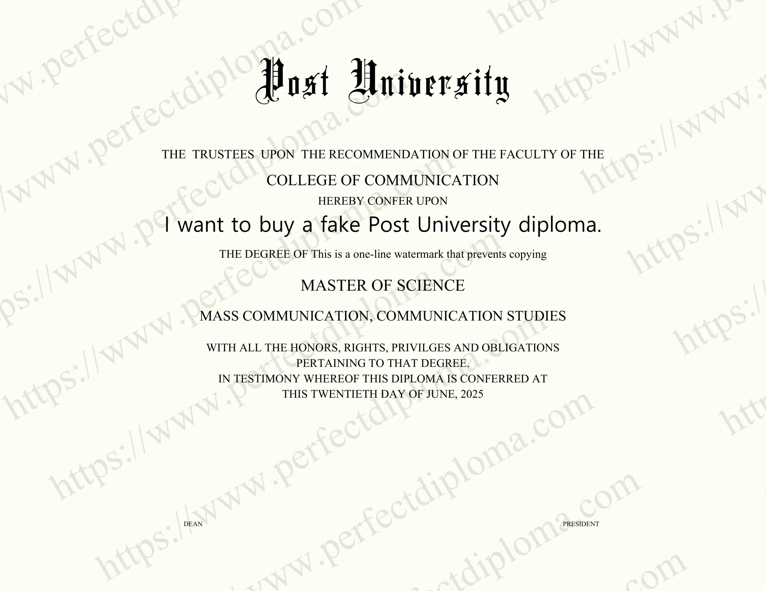 I want to buy a fake Post University diploma.