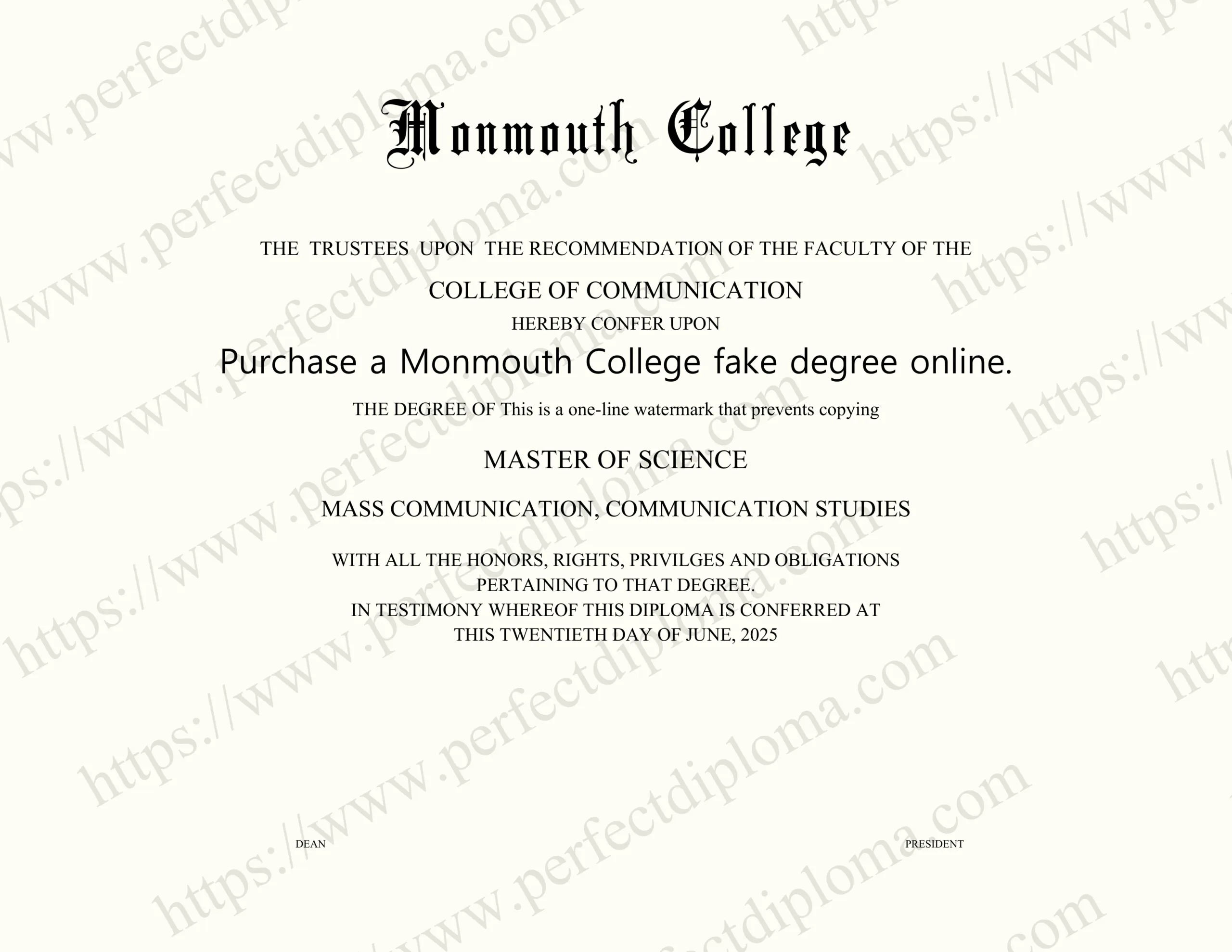 Purchase a Monmouth College fake degree online.