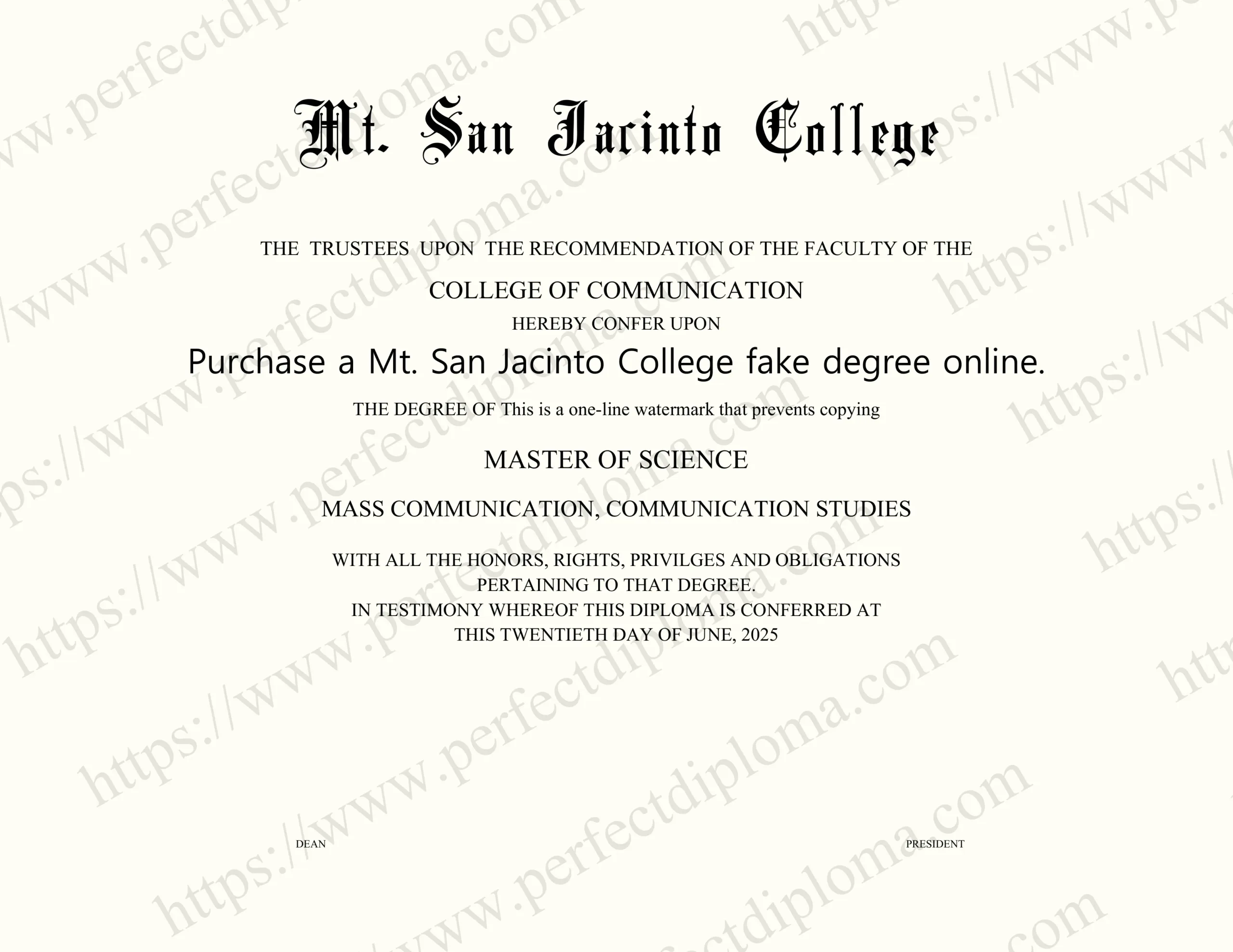 Purchase a Mt. San Jacinto College fake degree online.