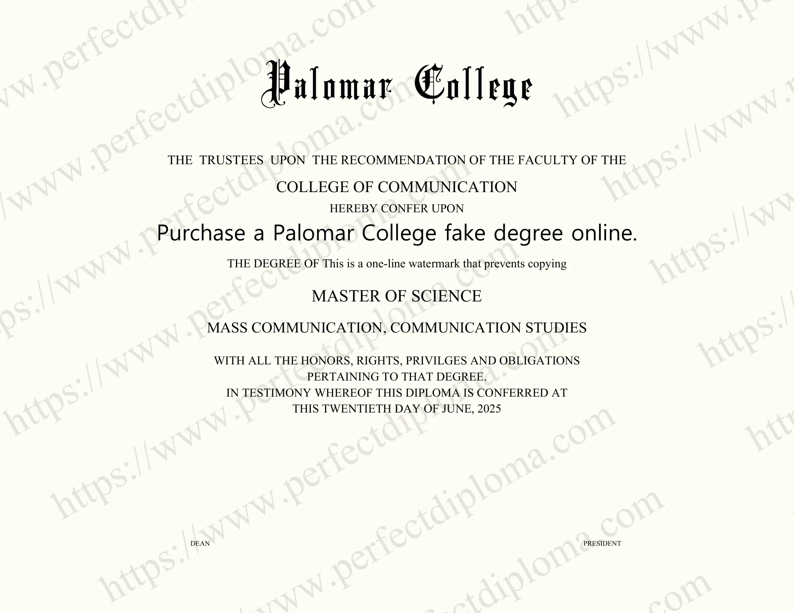 Purchase a Palomar College fake degree online.