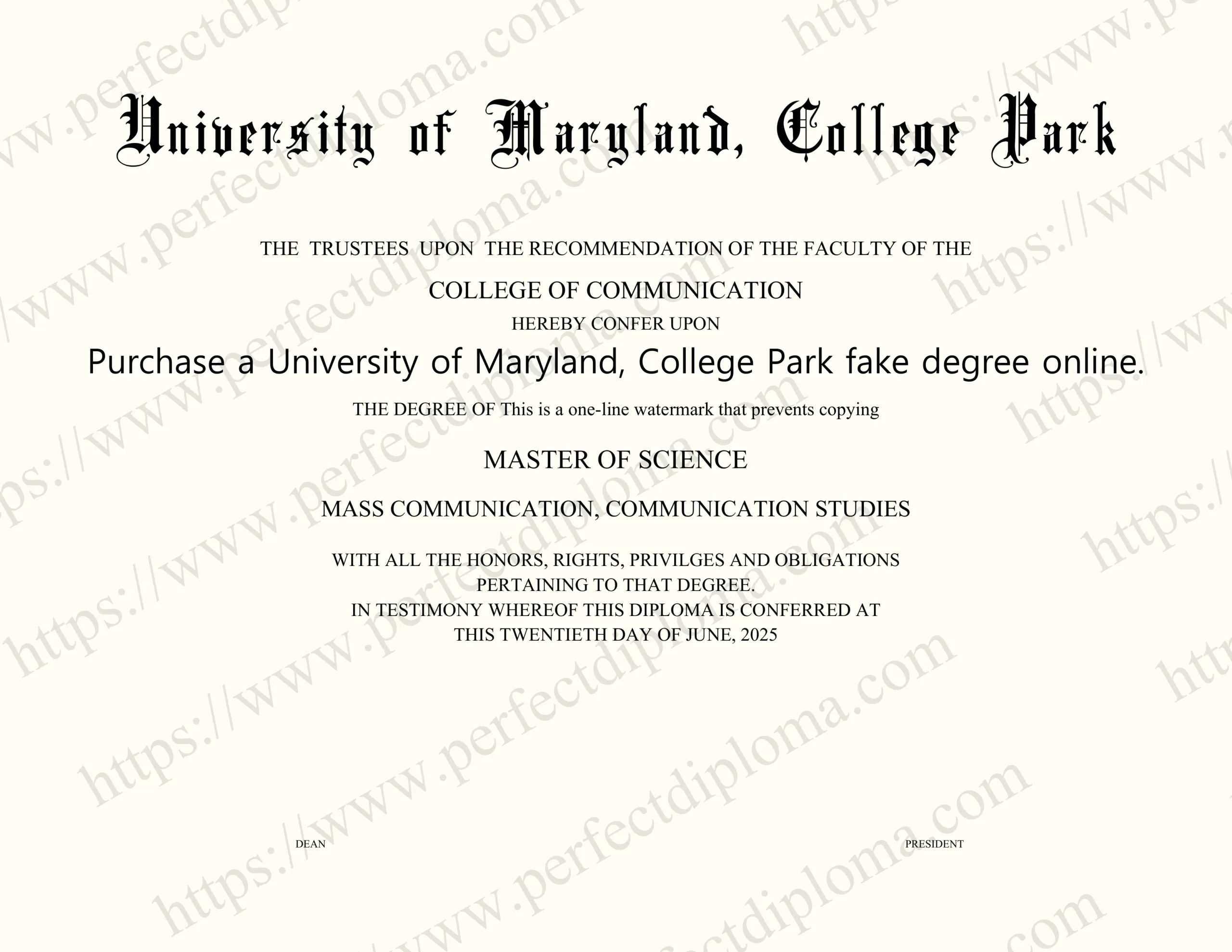 Purchase a University of Maryland, College Park fake degree online.