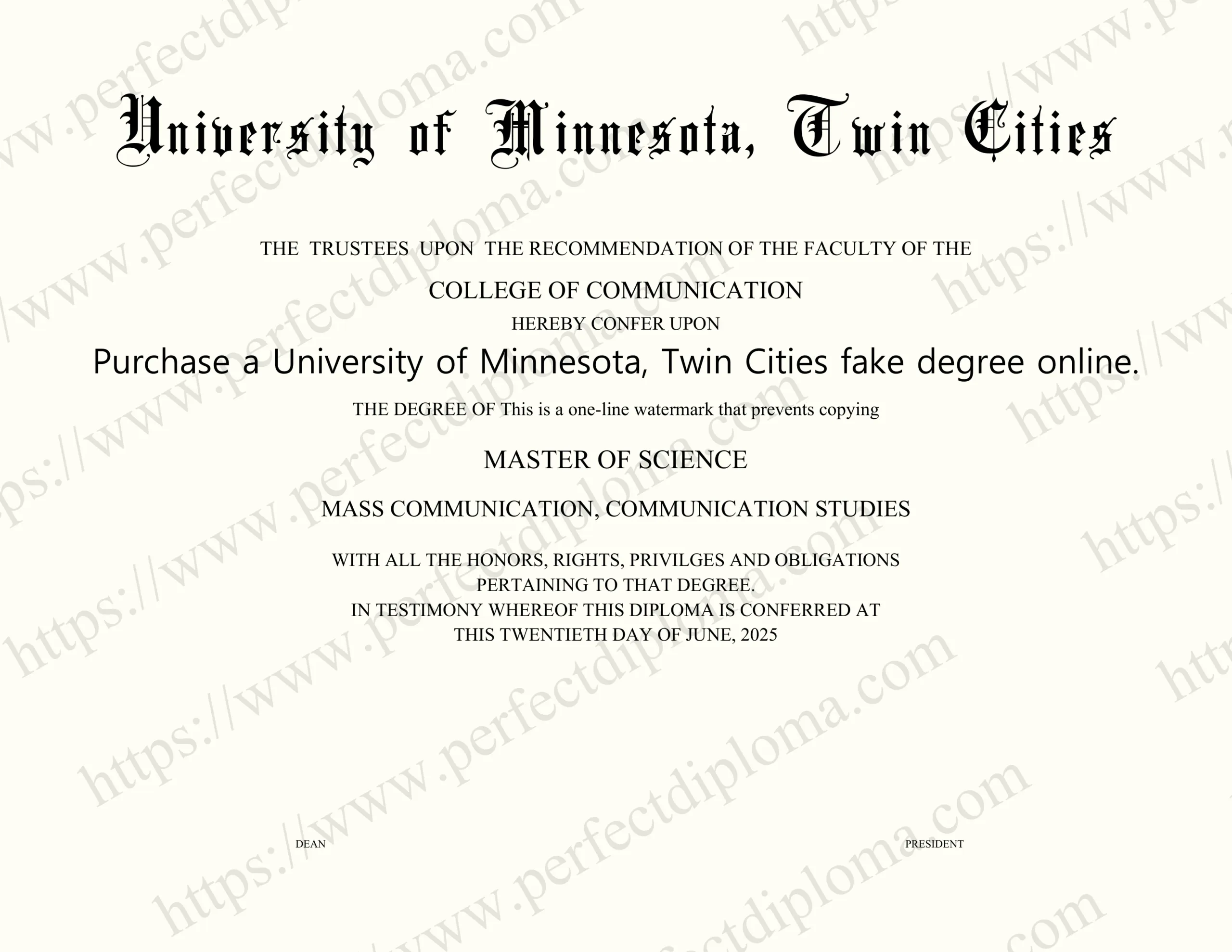 Purchase a University of Minnesota, Twin Cities fake degree online.