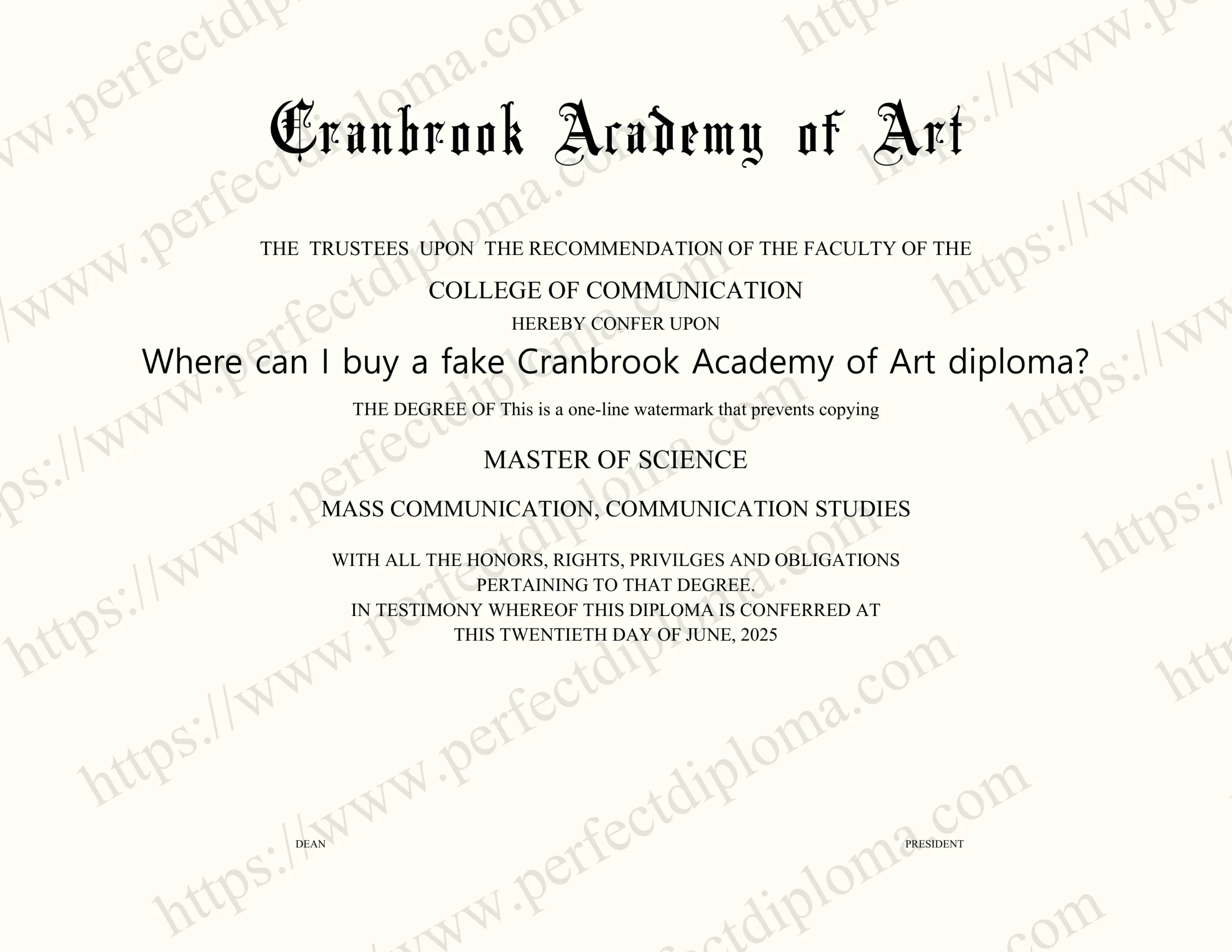 Where can I buy a fake Cranbrook Academy of Art diploma?