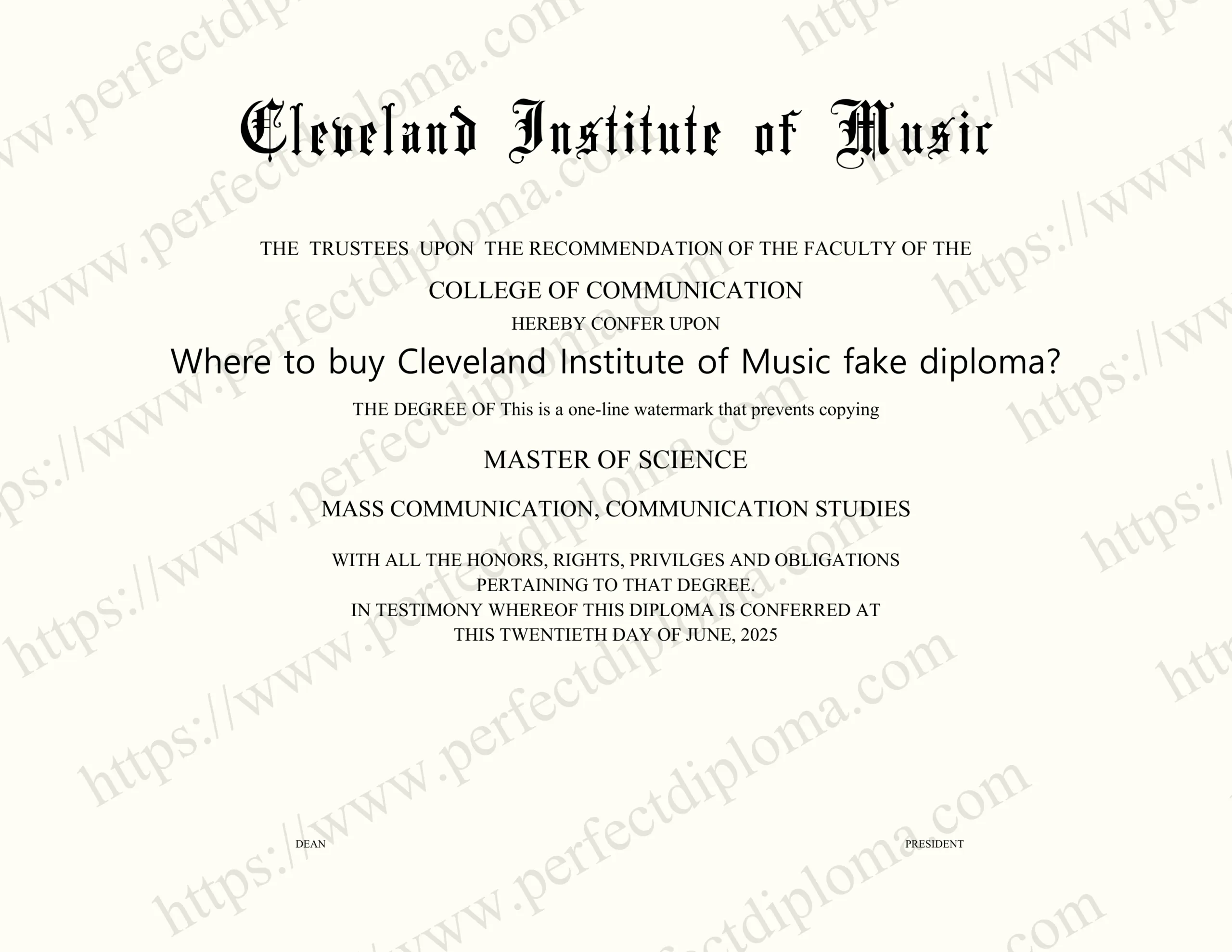 Where to buy Cleveland Institute of Music fake diploma?
