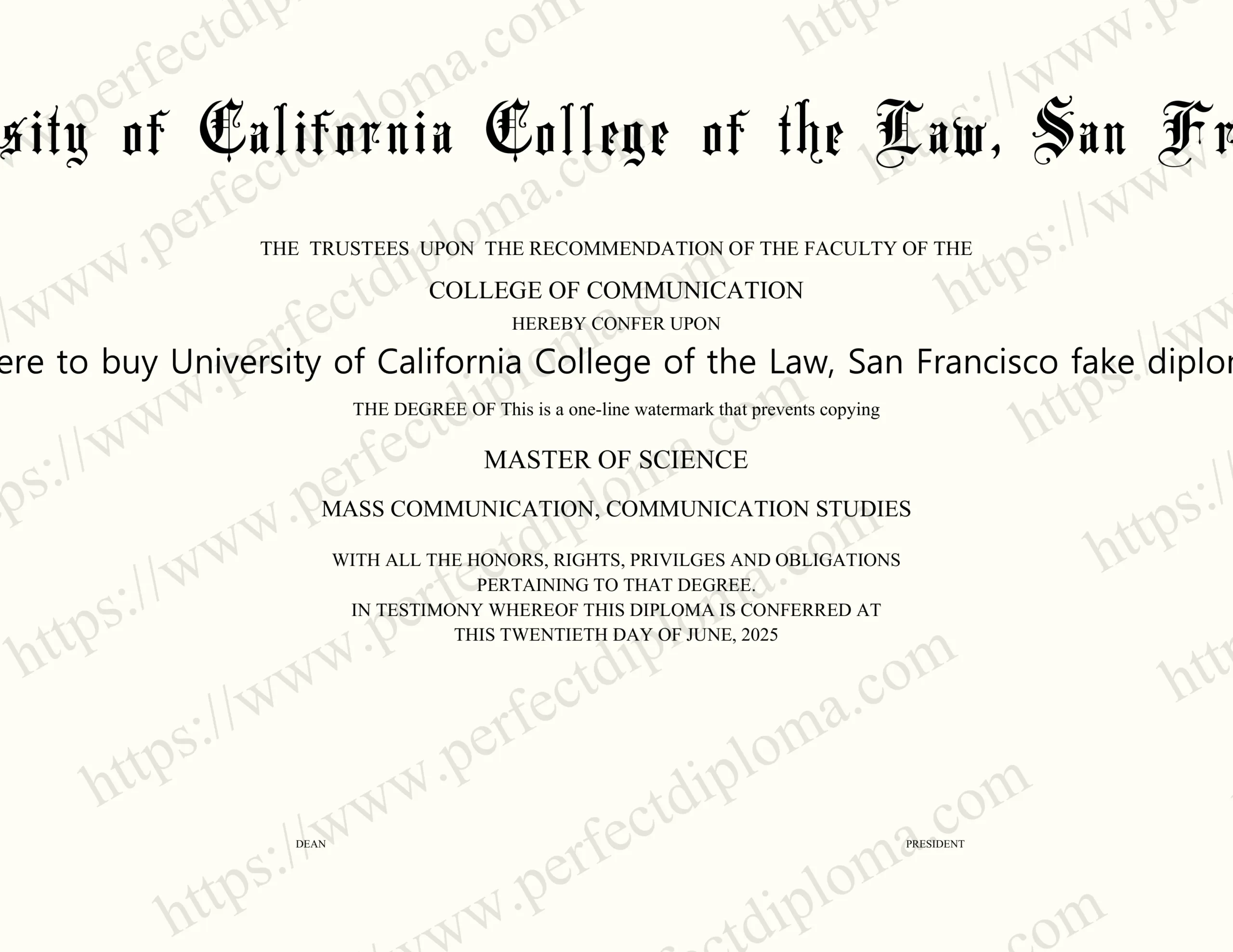 Where to buy University of California College of the Law, San Francisco fake diploma?