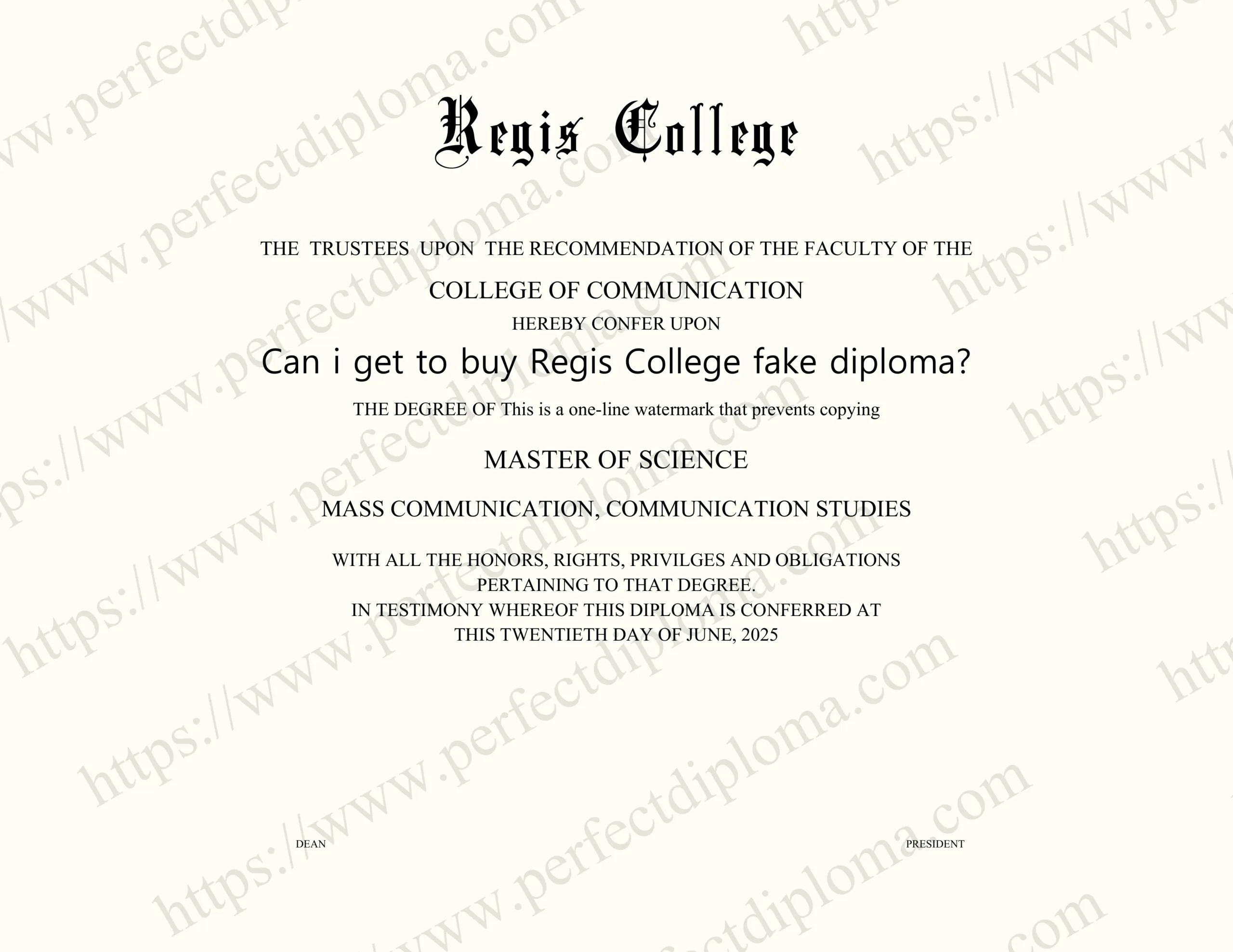 Can i get to buy Regis College fake diploma?