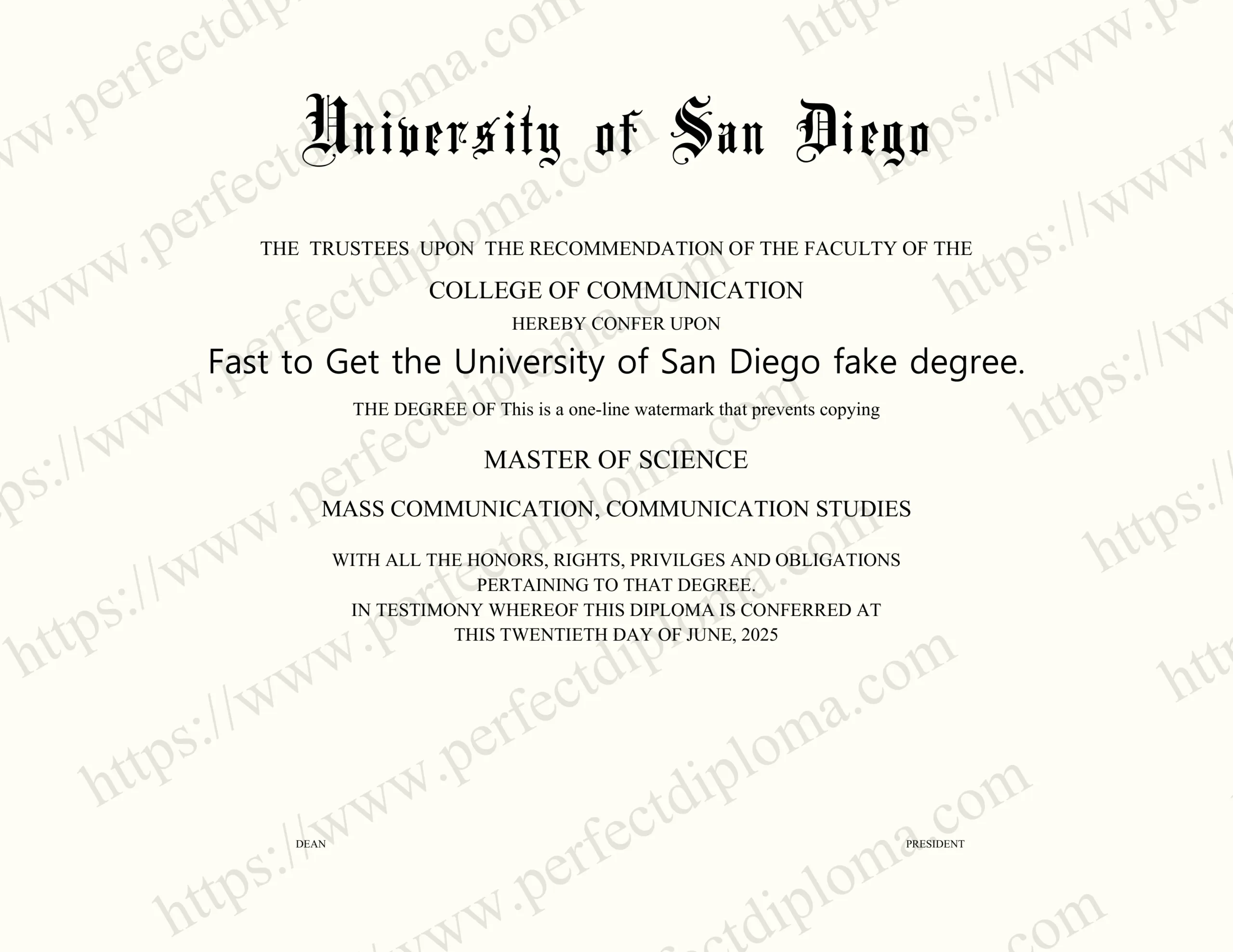 Fast to Get the University of San Diego fake degree.