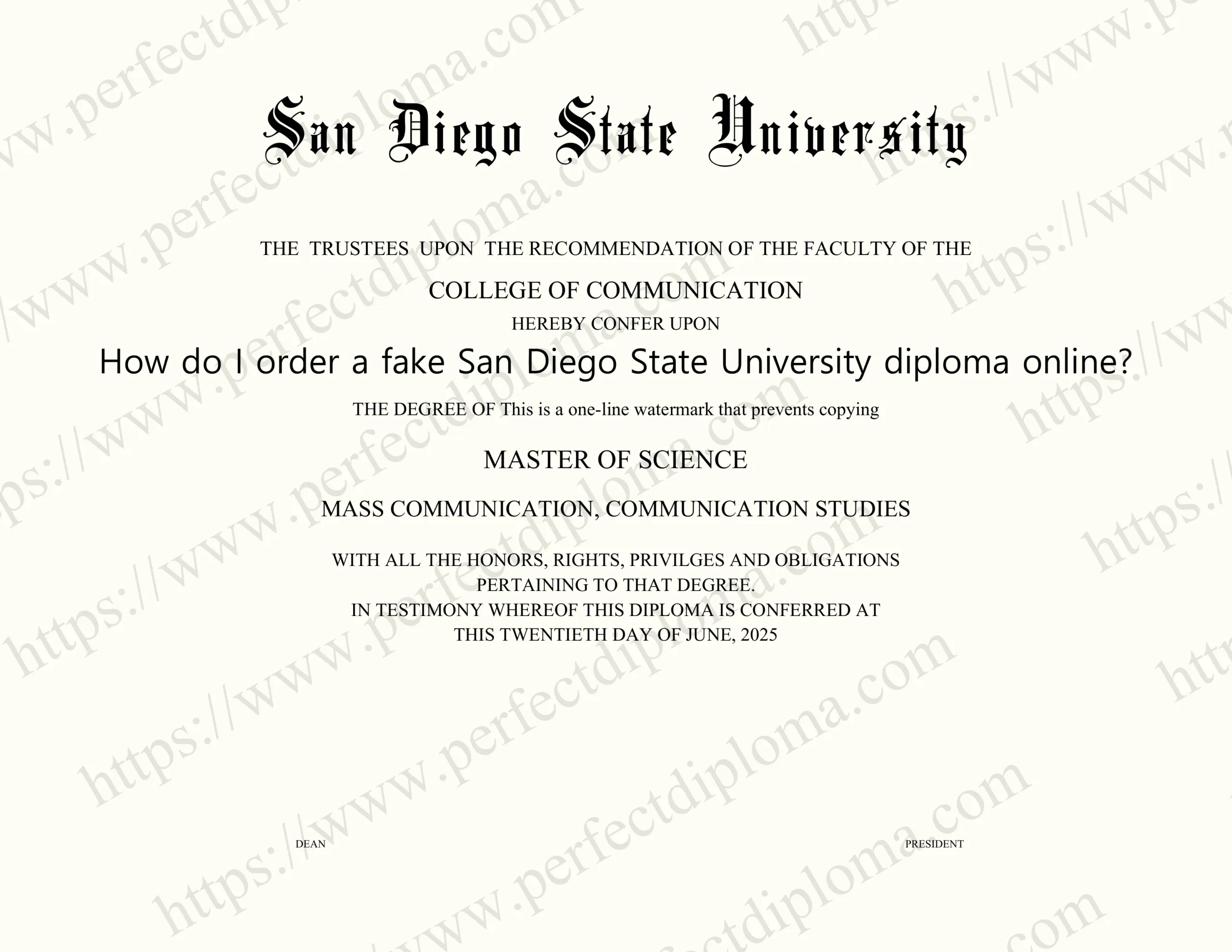 How do I order a fake San Diego State University diploma online?