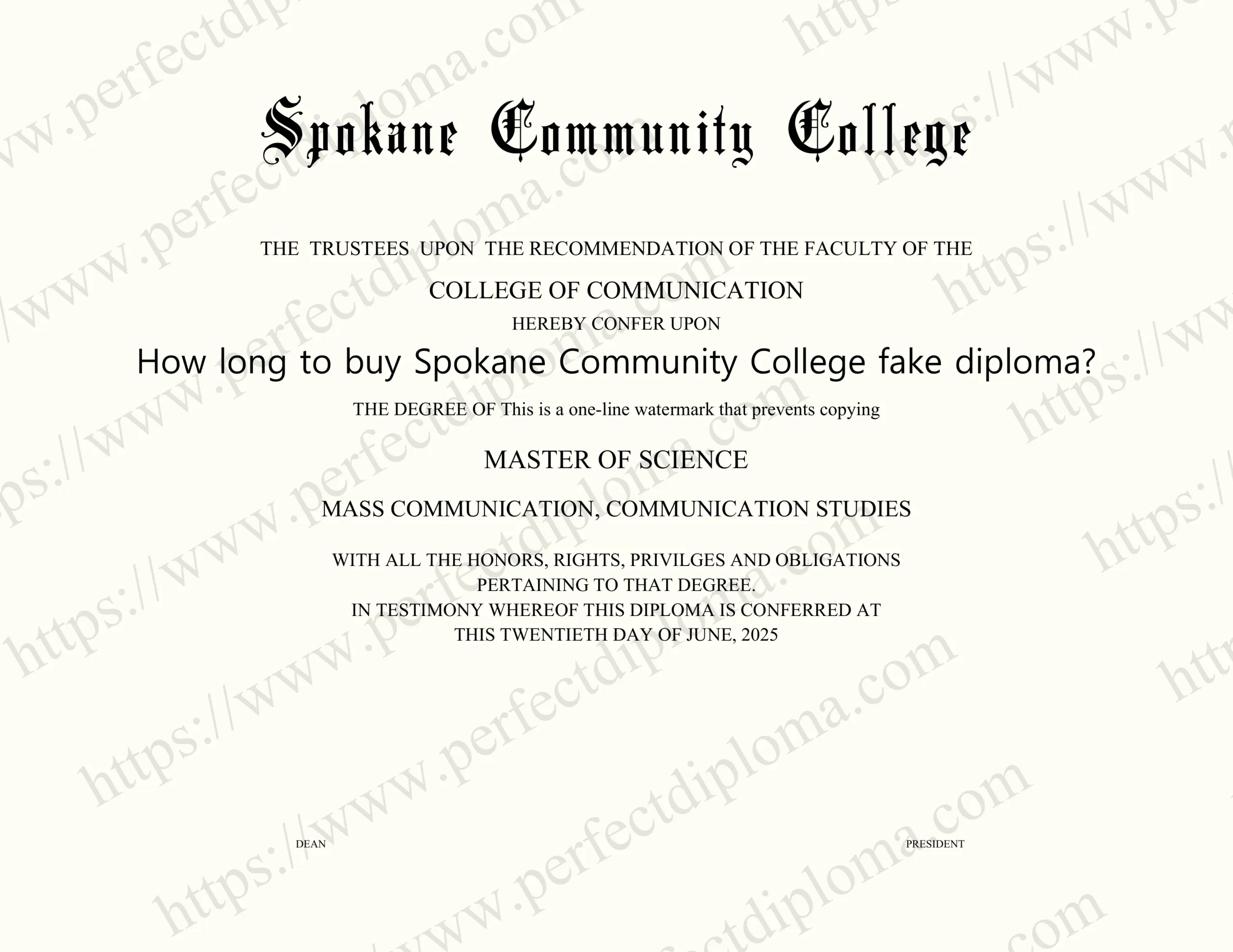 How long to buy Spokane Community College fake diploma?